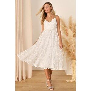 Lulus Springtime Soiree White Sequin 3d Floral Applique Midi Dress - Size S